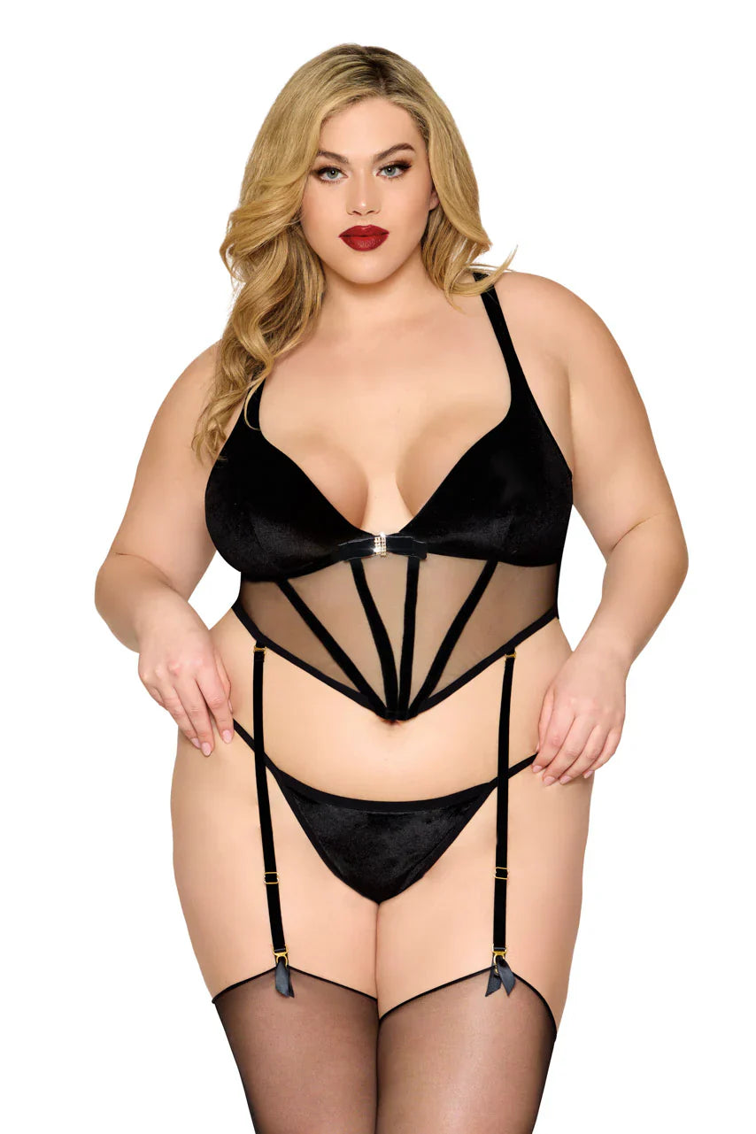 BLACK VELVET BUSTIER SET