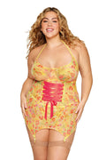 Plus Size Springtime Floral Garter Chemise